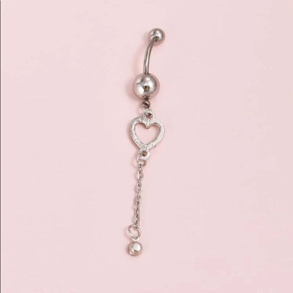 Heart Dangle Rhinestone Bellybutton Ring - Picture 2 of 3